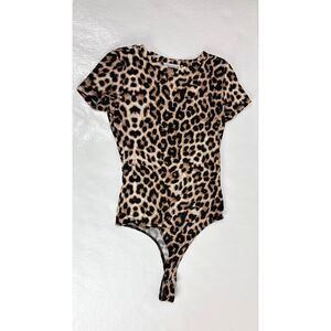 Haley & June Leopard Print Short Sleeve Bodysuit Thong Snap Womens XS